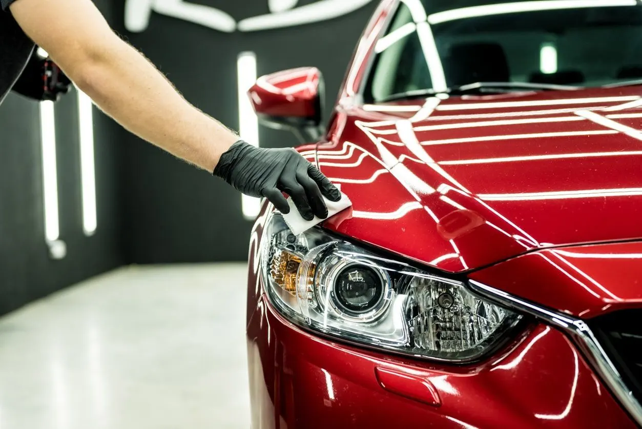 Ceramic coating applied to a vehicle hood with a deep gloss
